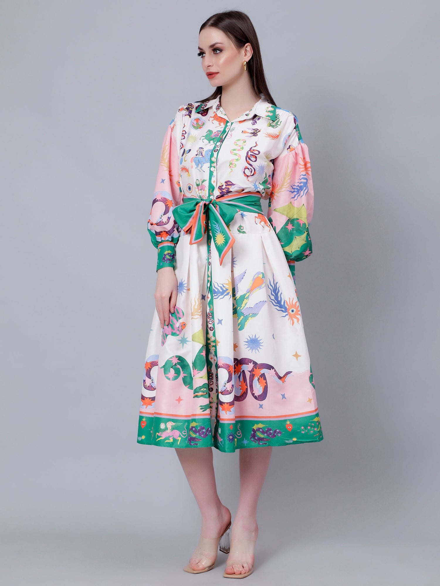 Mystic Animal Printed Shirt Dress