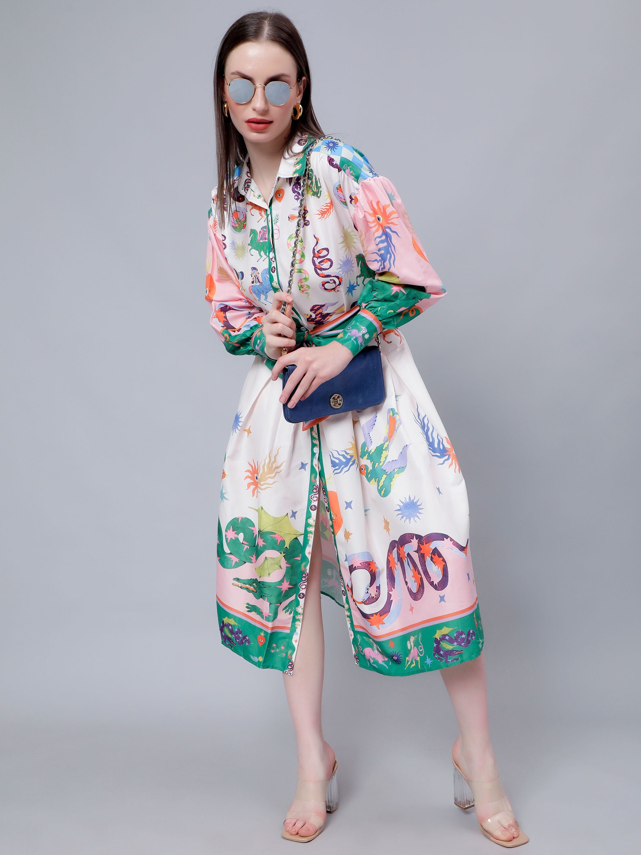 Mystic Animal Printed Shirt Dress