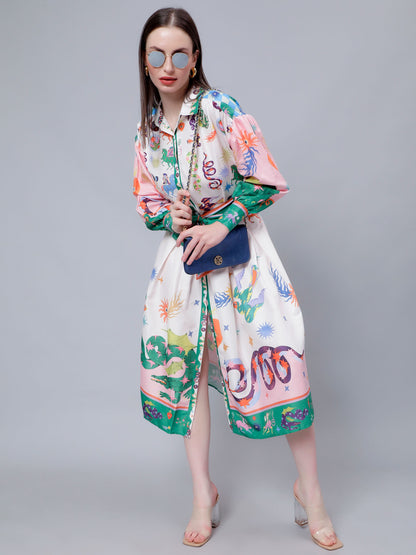 Mystic Animal Printed Shirt Dress
