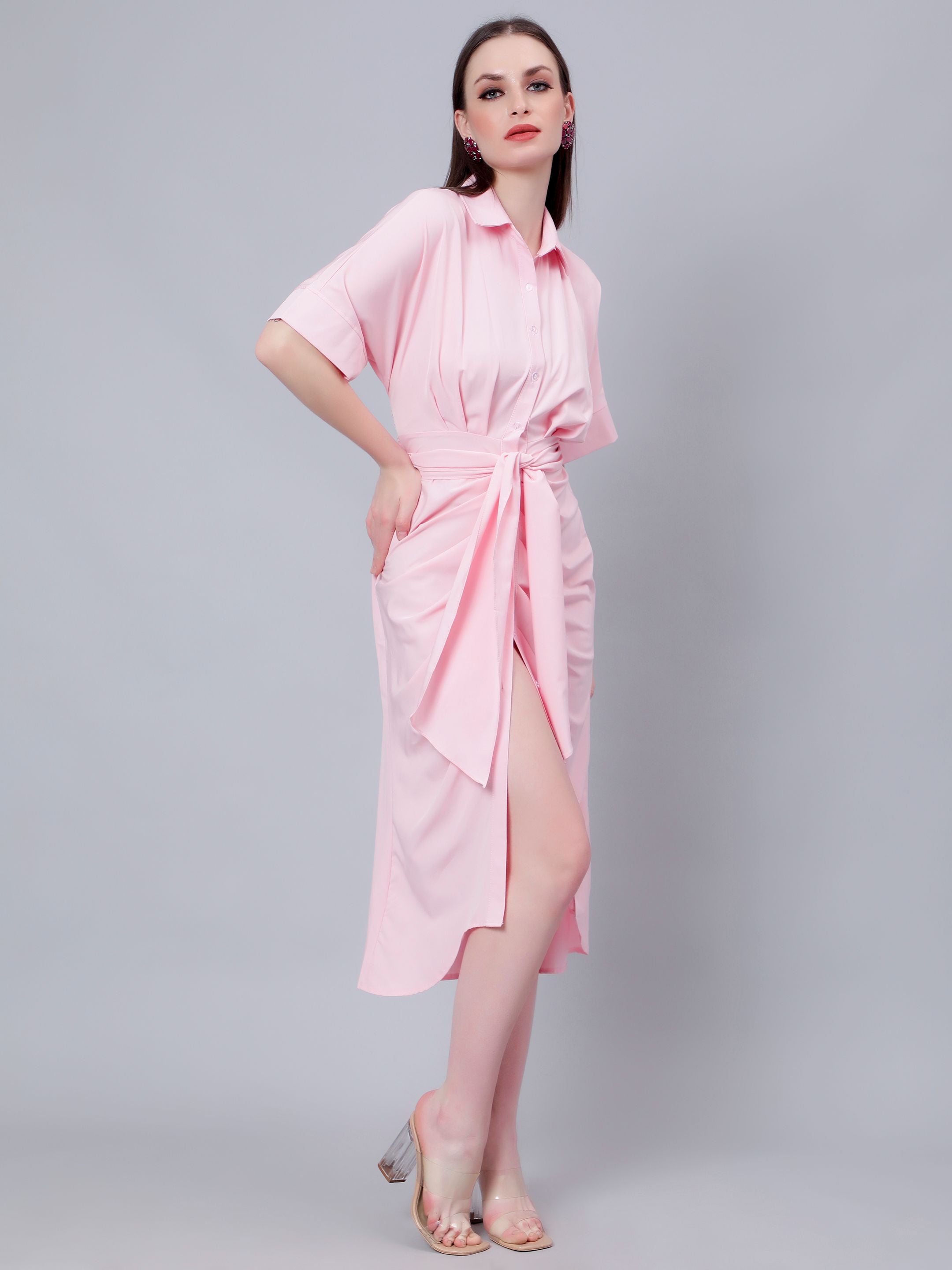 Cinched Waist Belted Shirt Dress