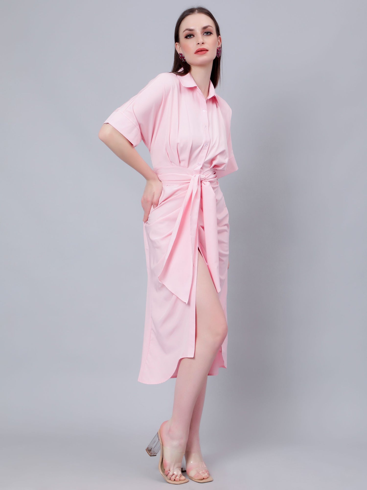 Cinched Waist Belted Shirt Dress