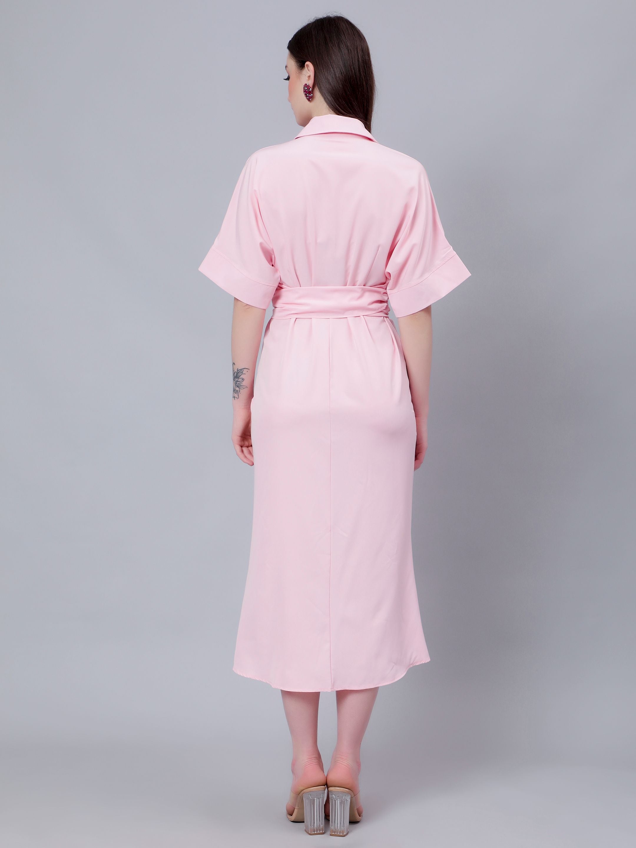 Cinched Waist Belted Shirt Dress