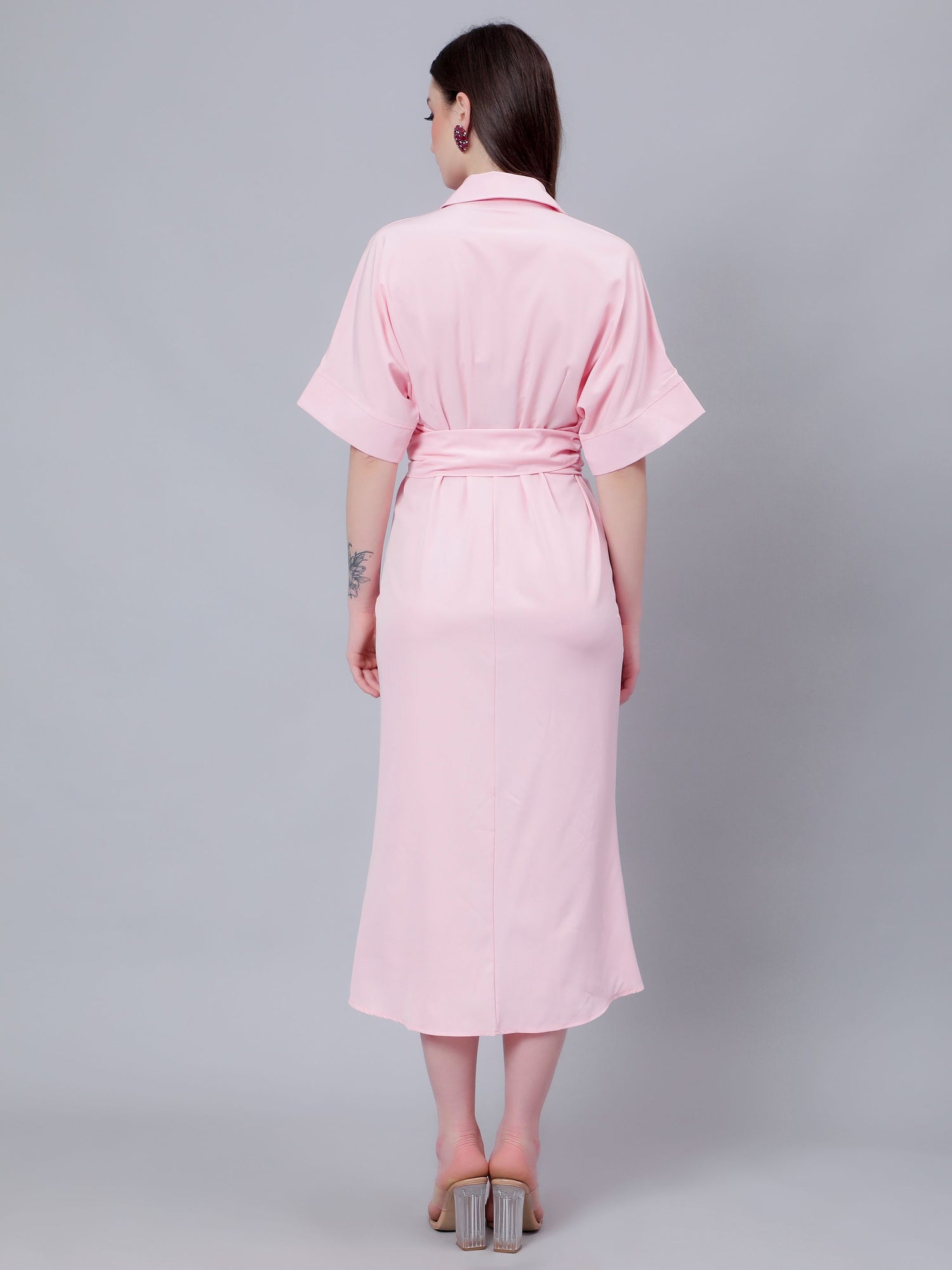 Cinched Waist Belted Shirt Dress