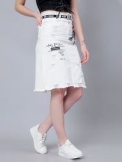 Denim Letter Print Fray Skirt