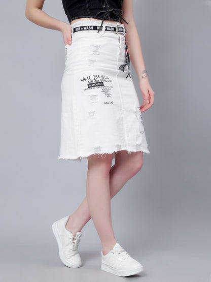 Denim Letter Print Fray Skirt