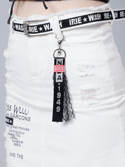 Denim Letter Print Fray Skirt