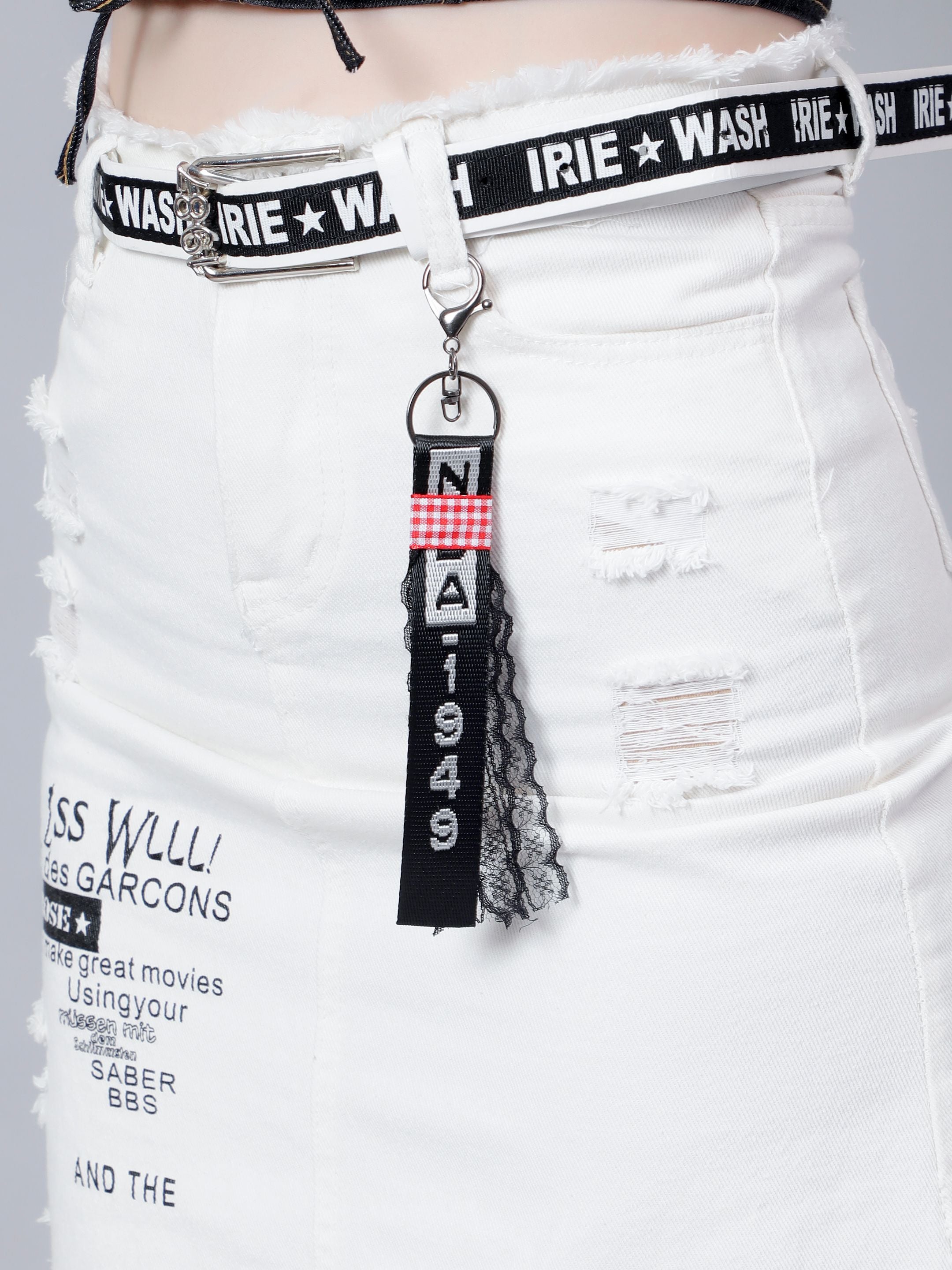 Denim Letter Print Fray Skirt