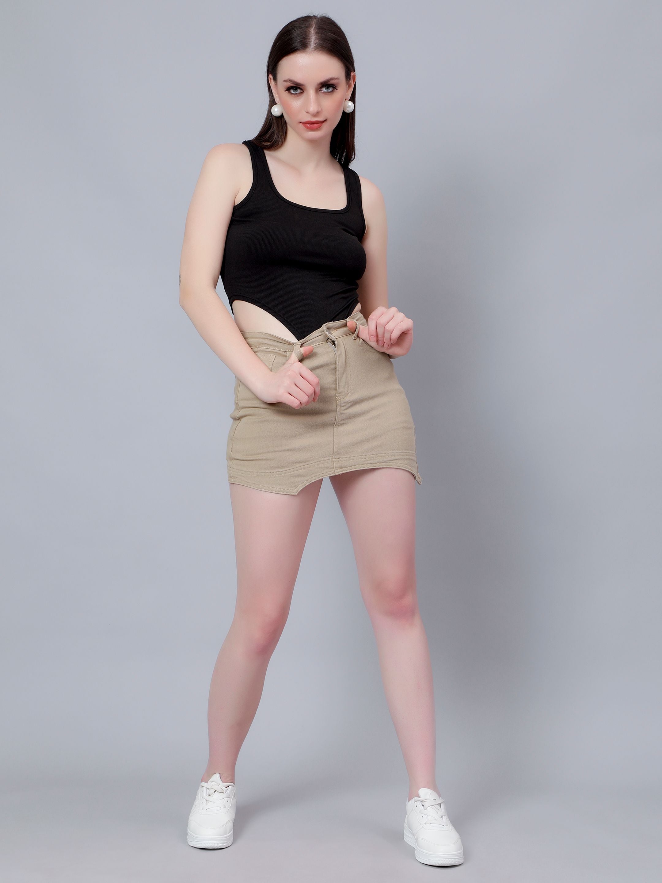 Asymmetrical Denim Mini Skirt