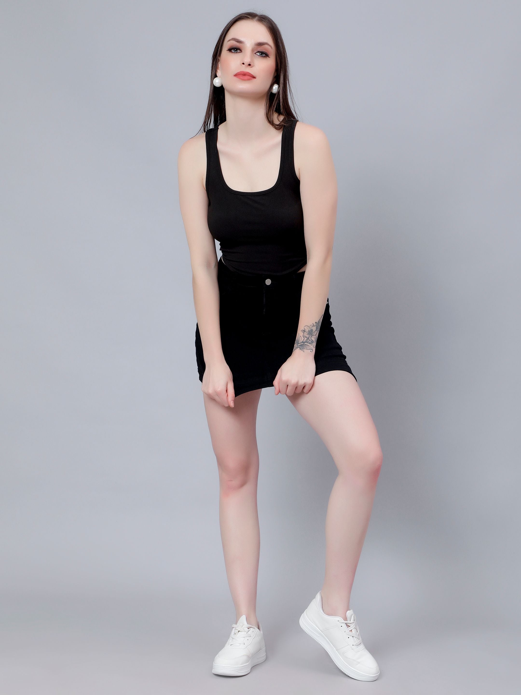 Asymmetrical Denim Mini Skirt