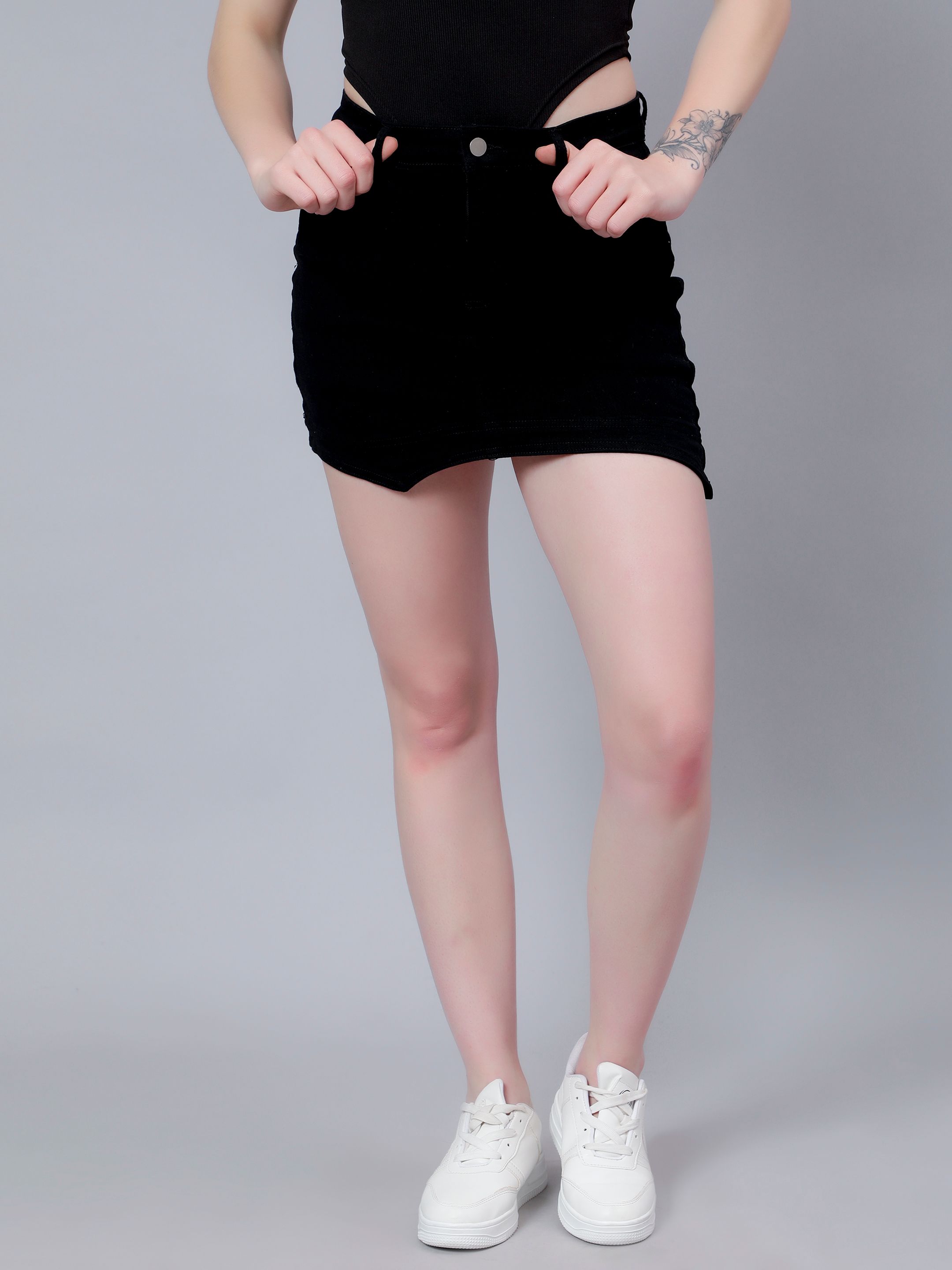 Asymmetrical Denim Mini Skirt