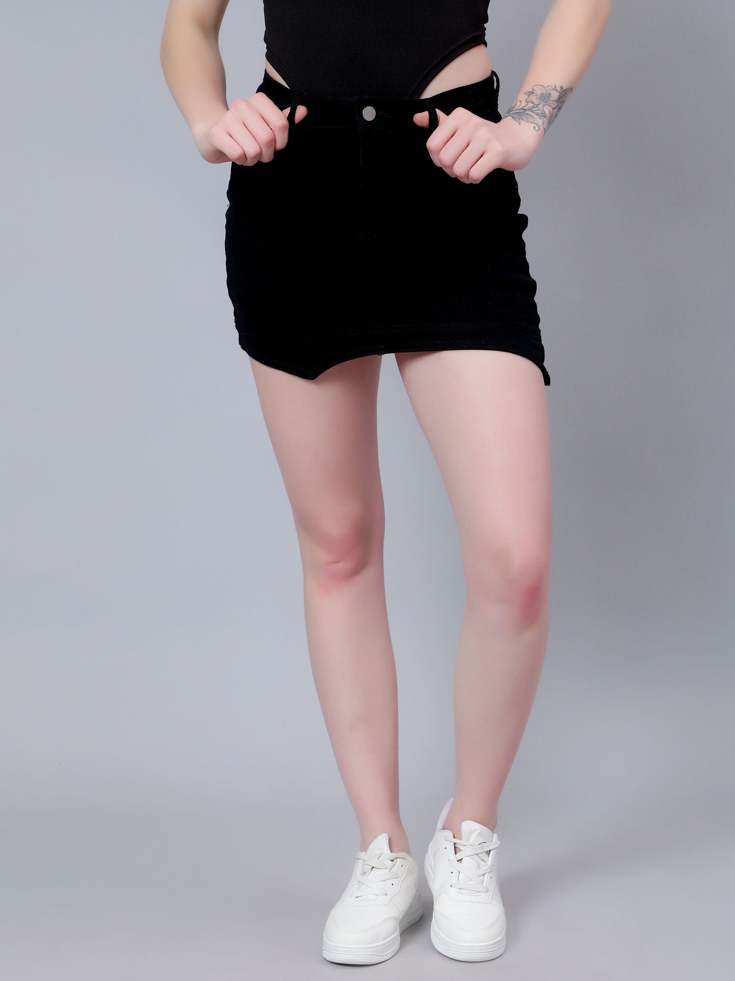 Asymmetrical Denim Mini Skirt