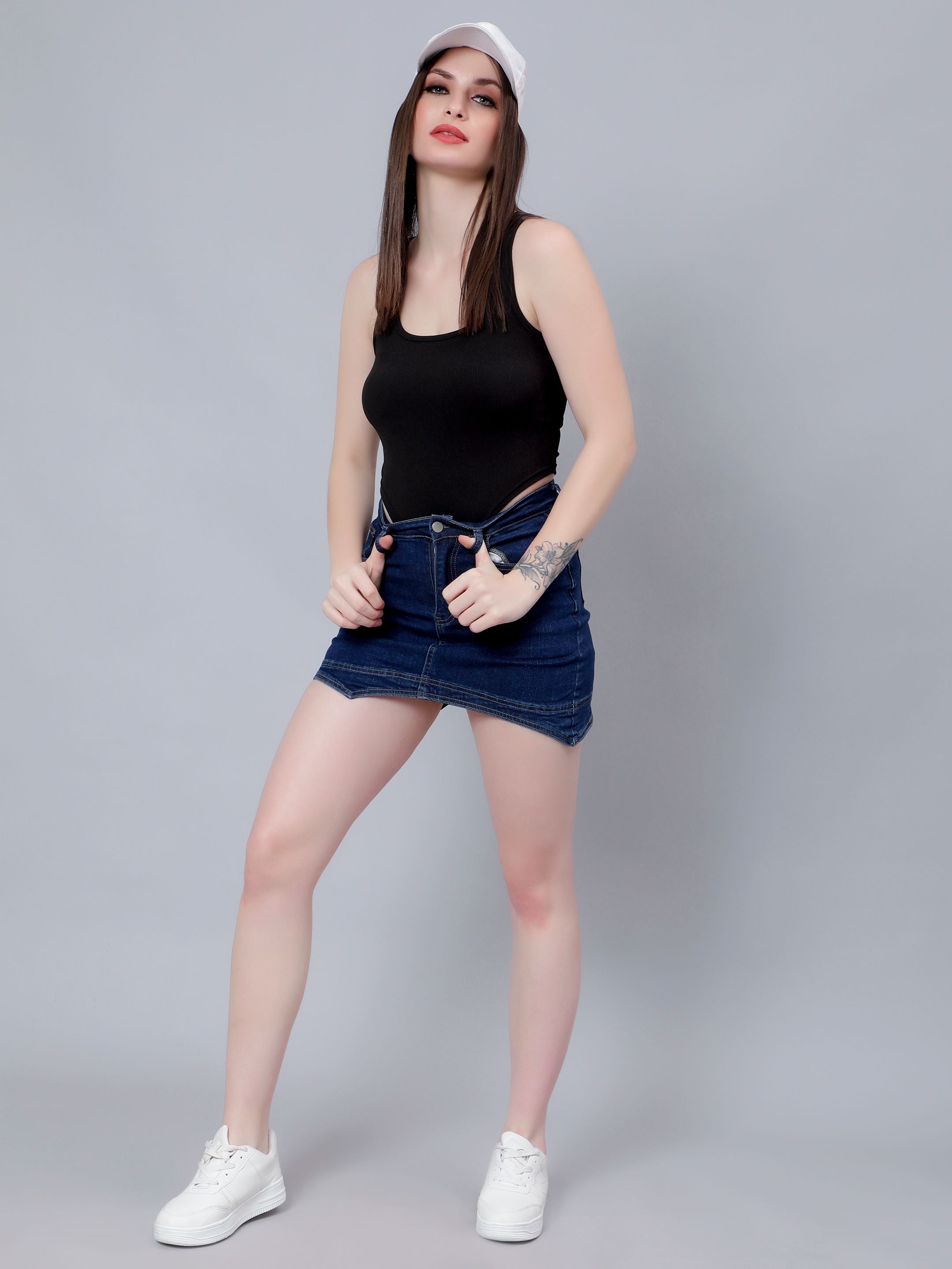 Asymmetrical Denim Mini Skirt