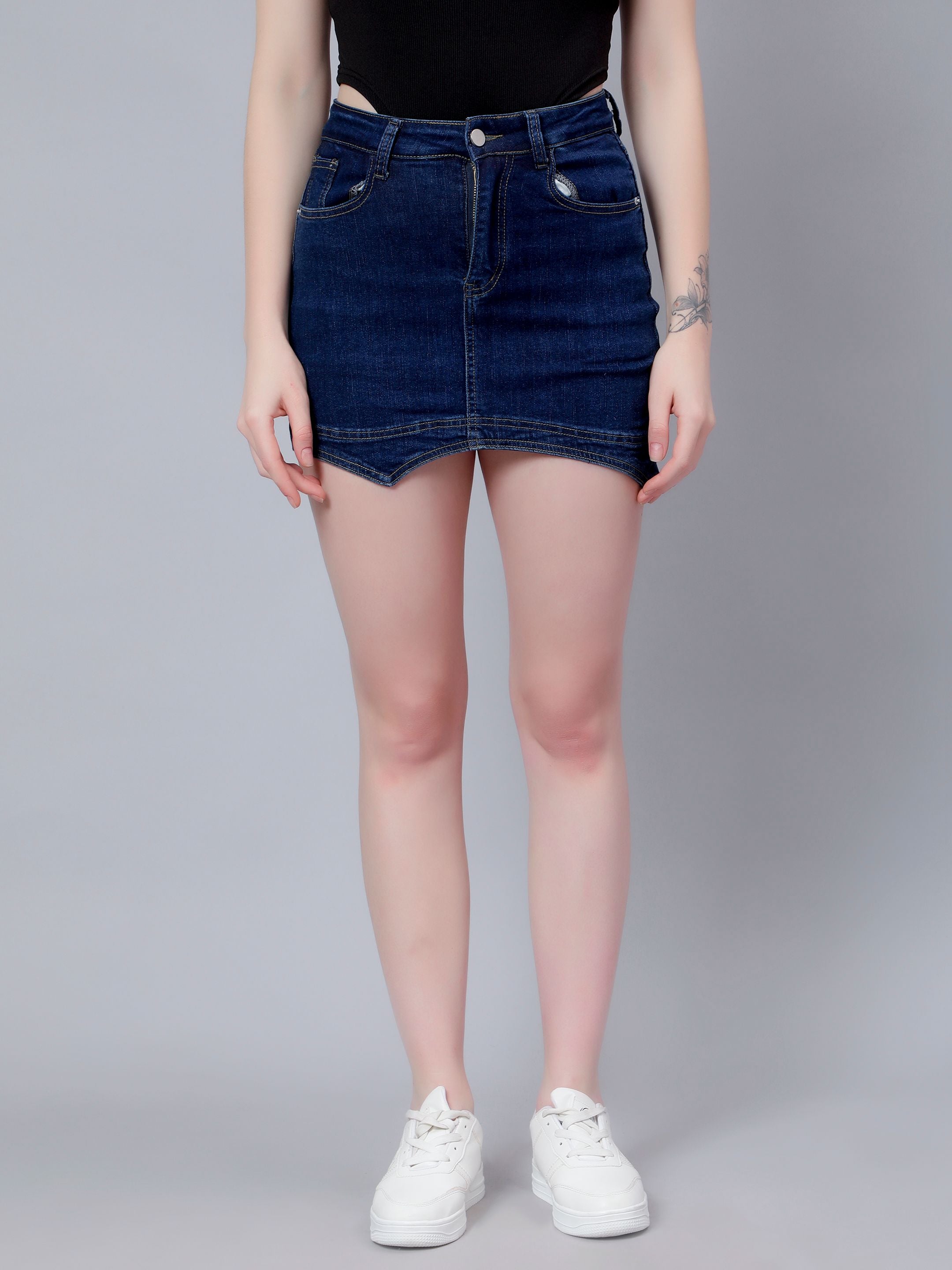 Asymmetrical Denim Mini Skirt