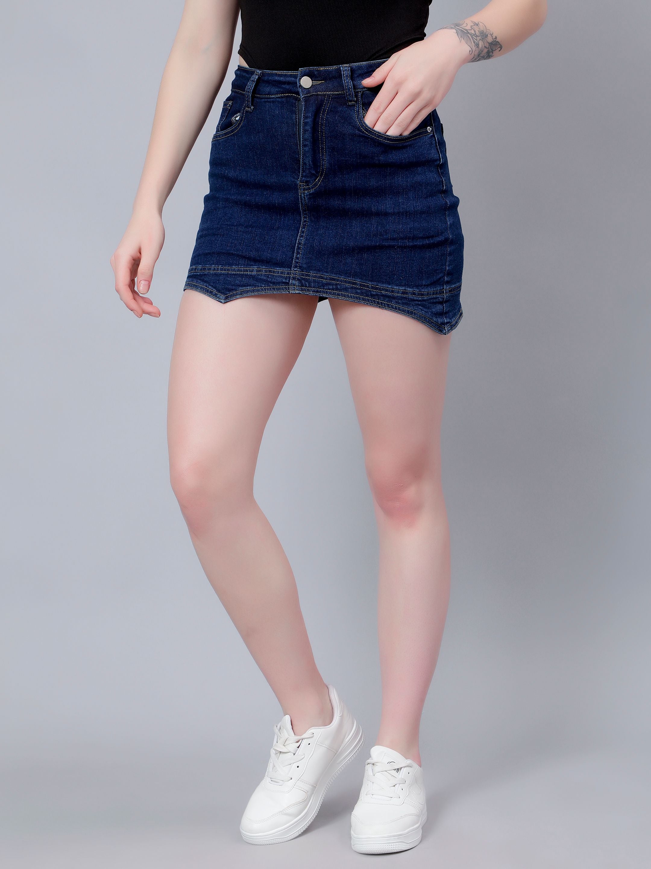 Asymmetrical Denim Mini Skirt