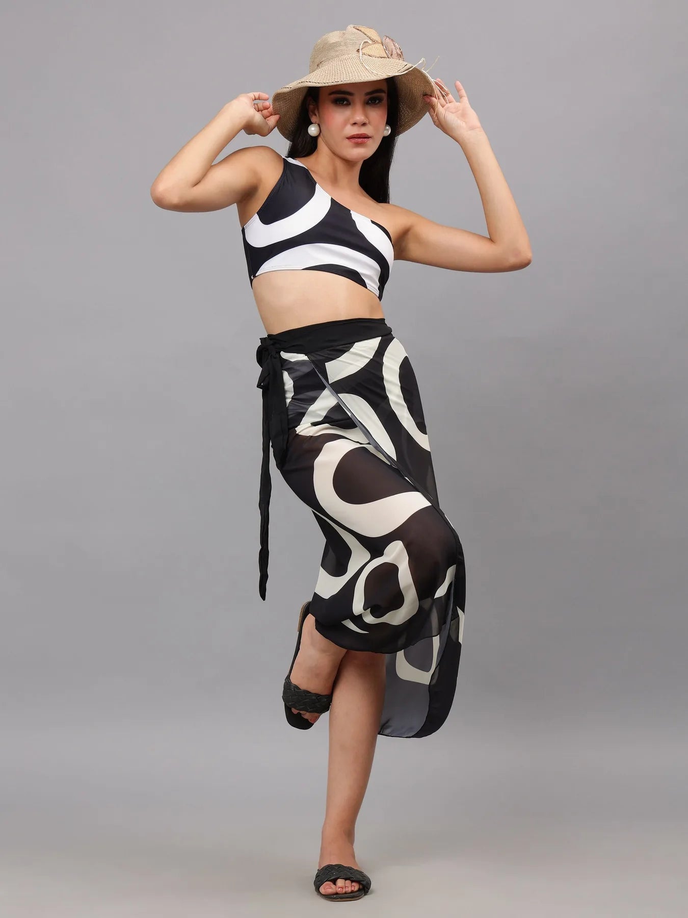 One Shoulder Bikini Set With Sarong