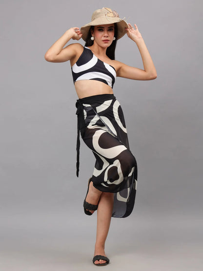 One Shoulder Bikini Set With Sarong