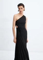 One-Shoulder Pleated Maxi Dress