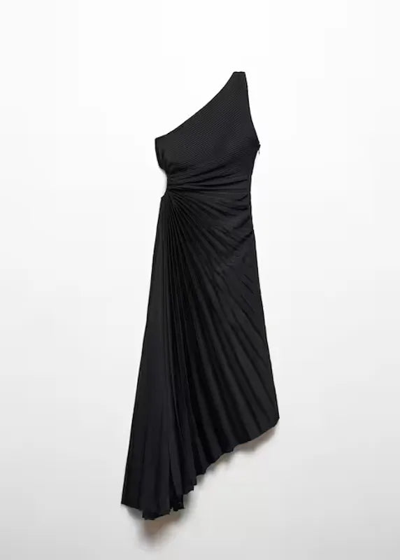 One-Shoulder Pleated Maxi Dress