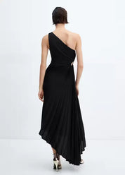 One-Shoulder Pleated Maxi Dress