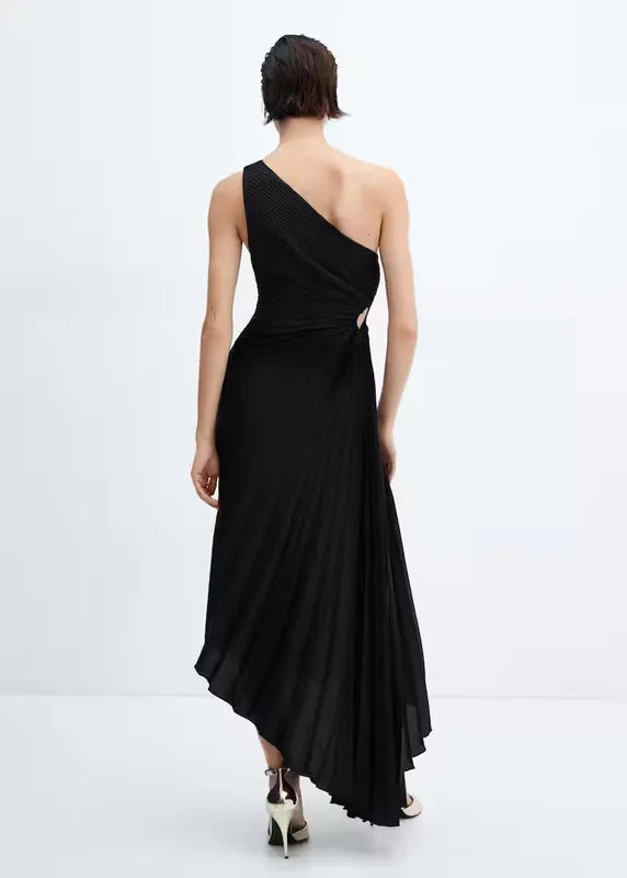 One-Shoulder Pleated Maxi Dress