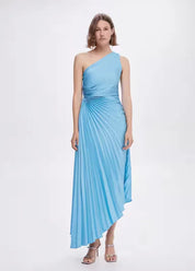 One-Shoulder Pleated Maxi Dress