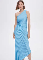One-Shoulder Pleated Maxi Dress
