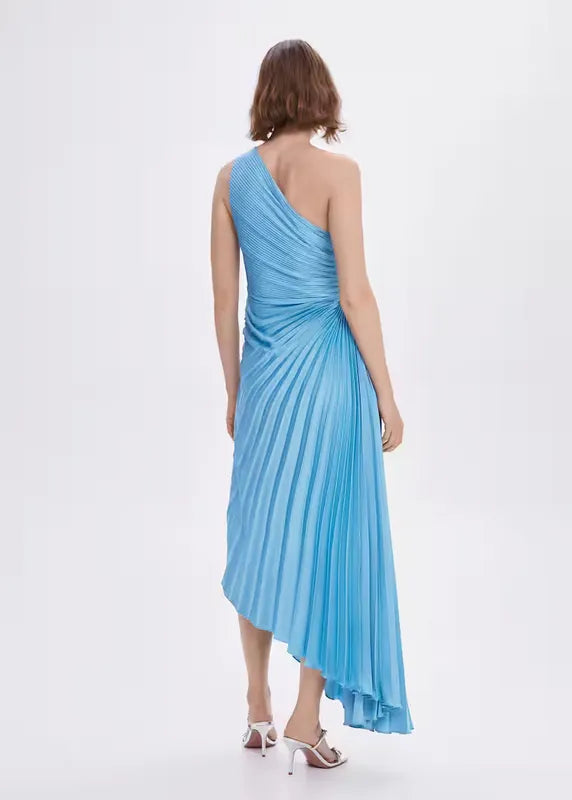 One-Shoulder Pleated Maxi Dress