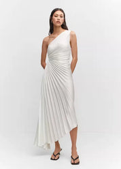 One-Shoulder Pleated Maxi Dress