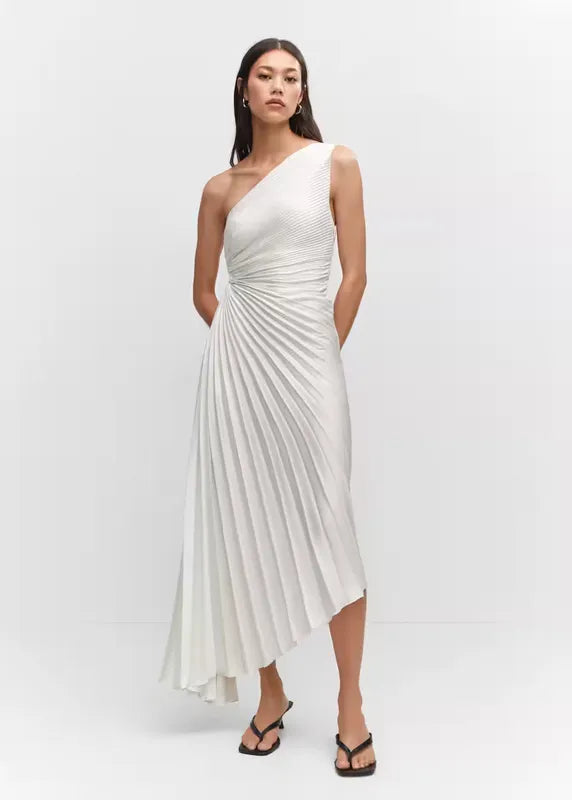 One-Shoulder Pleated Maxi Dress
