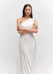 One-Shoulder Pleated Maxi Dress
