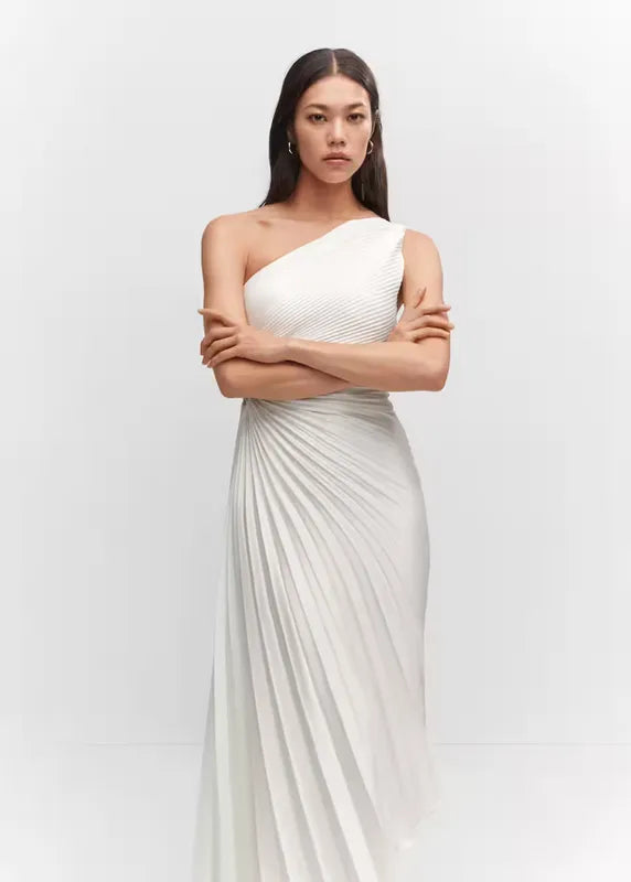 One-Shoulder Pleated Maxi Dress