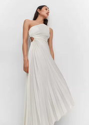 One-Shoulder Pleated Maxi Dress