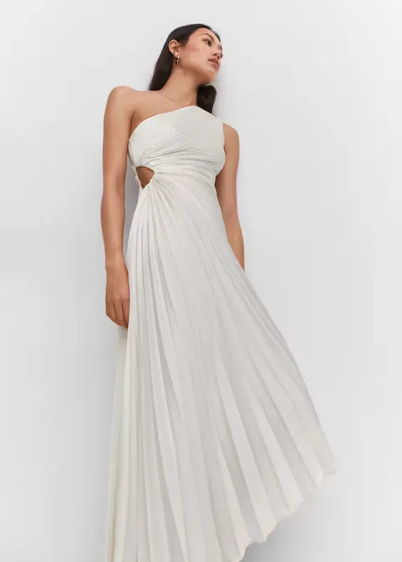 One-Shoulder Pleated Maxi Dress
