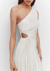 One-Shoulder Pleated Maxi Dress