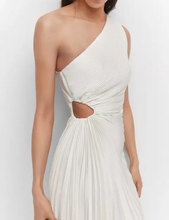 One-Shoulder Pleated Maxi Dress