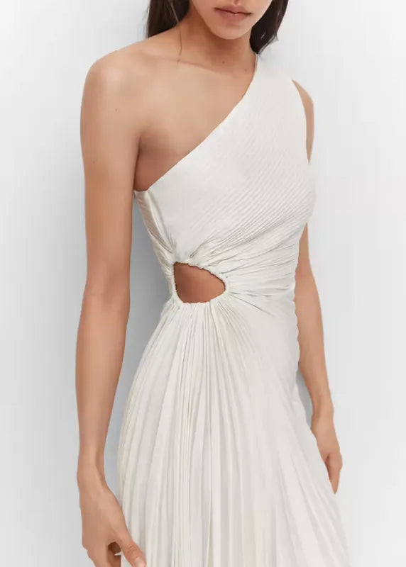 One-Shoulder Pleated Maxi Dress