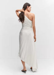 One-Shoulder Pleated Maxi Dress