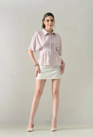 Blush Stripe Cinched Shirt