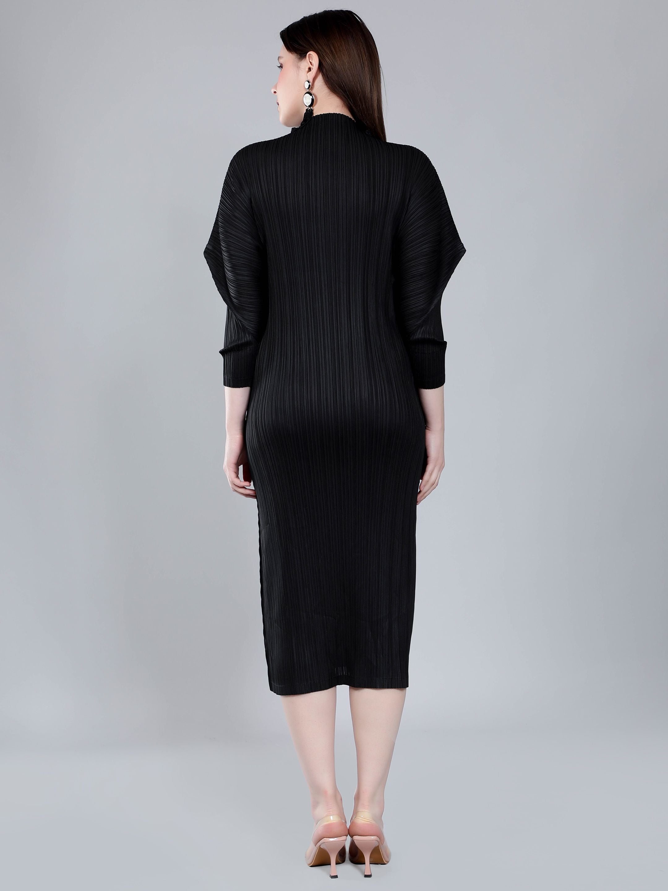 Jewel Neck Pleated Dress