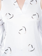 Cold Shoulder Heart Printed Blouse