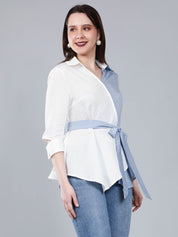 Colorblock Overlap Assymetrical Belted Top