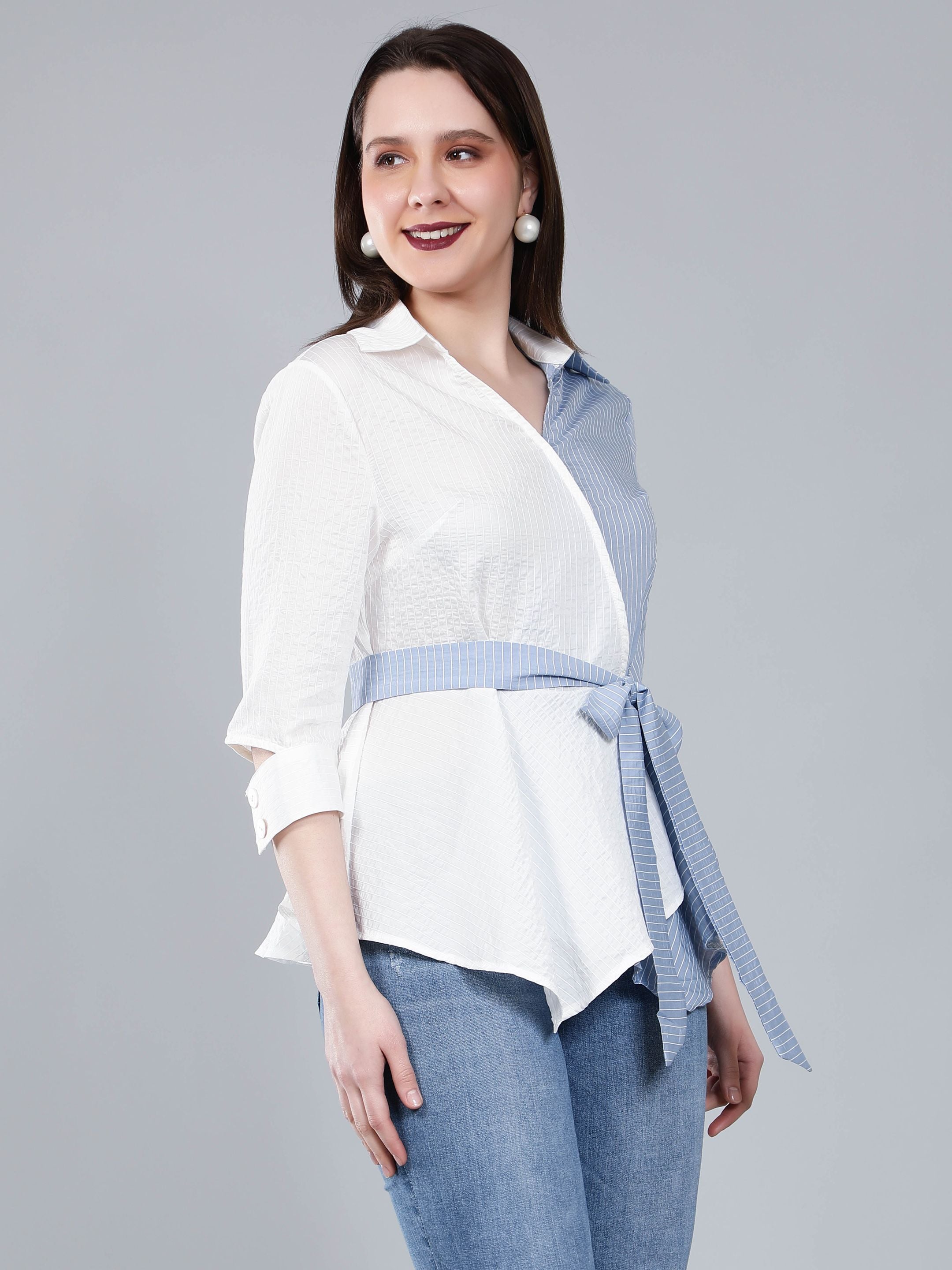 Colorblock Overlap Assymetrical Belted Top