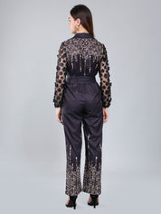 Tulle Sleeves Printed Jumpsuit