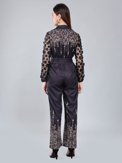 Tulle Sleeves Printed Jumpsuit