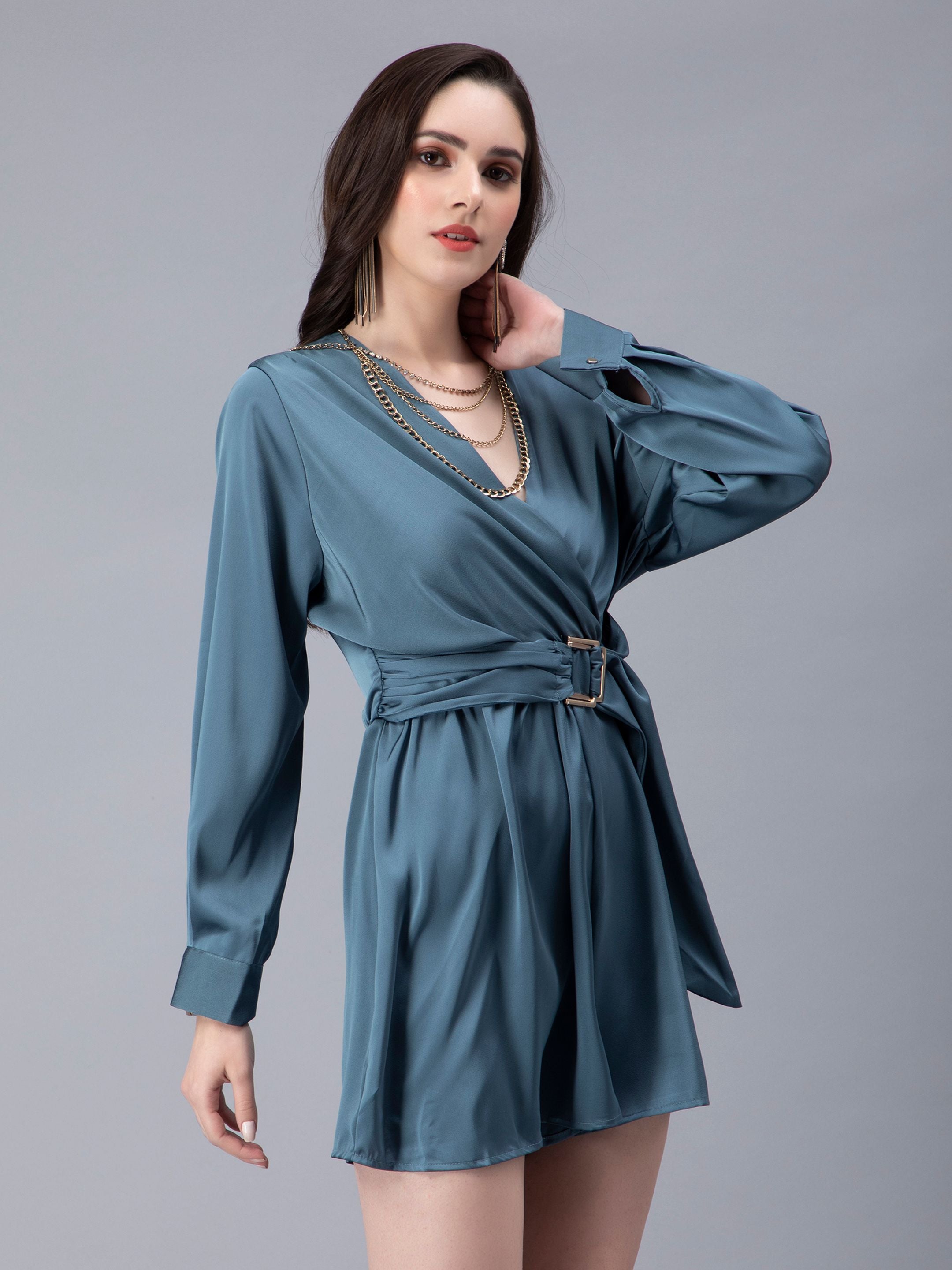 Front Overlap Flair Satin Playsuit