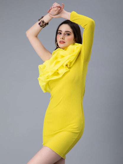 One Shoulder Ruffle Rib Knit Dress
