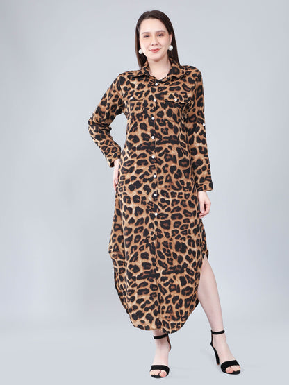 Leopard Print Long Shirt Dress