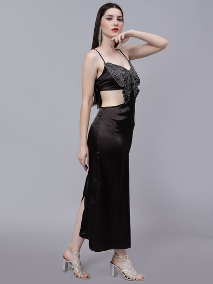 Rhinestone Butterfly Patch Slip Dress