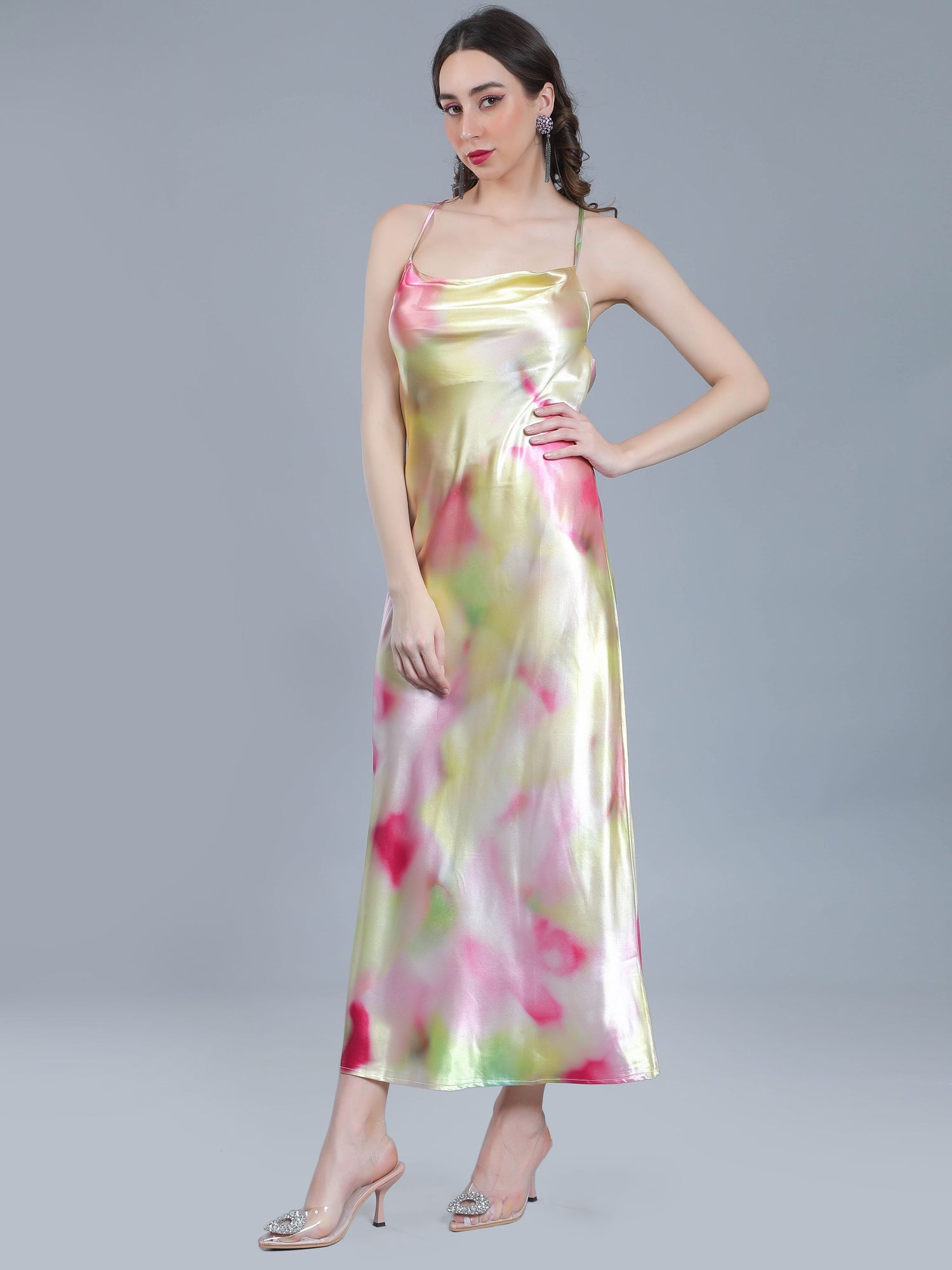 Splash Color Cowl Slip Dress