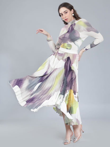 Chromatic Printed Pleated Two Piece Set
